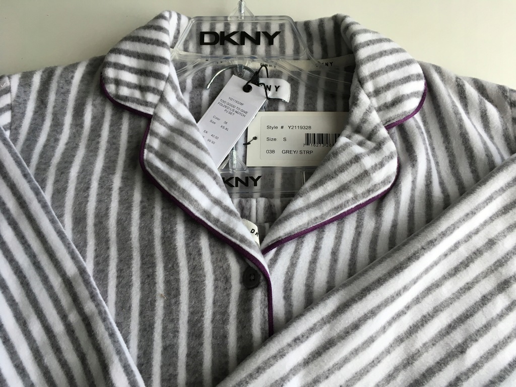 10 DKNY piżama 2 częsciowa ciepła paski szara S M