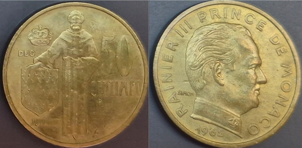 Monako 50 centimes 1962r. KM 144 Rainer III