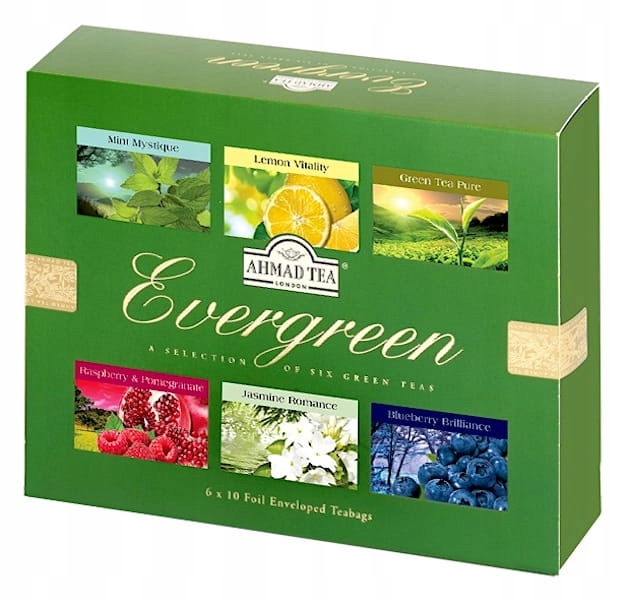 Zestaw herbat Ahmad Tea Evergreen Selection 60 kopert 6 rodzajów zielonej