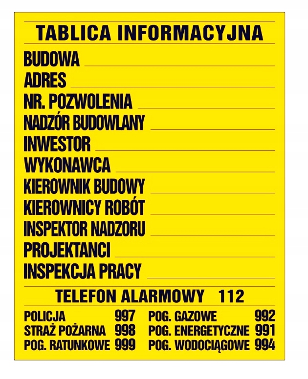 TABLICA INFORMACYJNA BUDOWLANA NA BUDOWĘ 90x70 CM