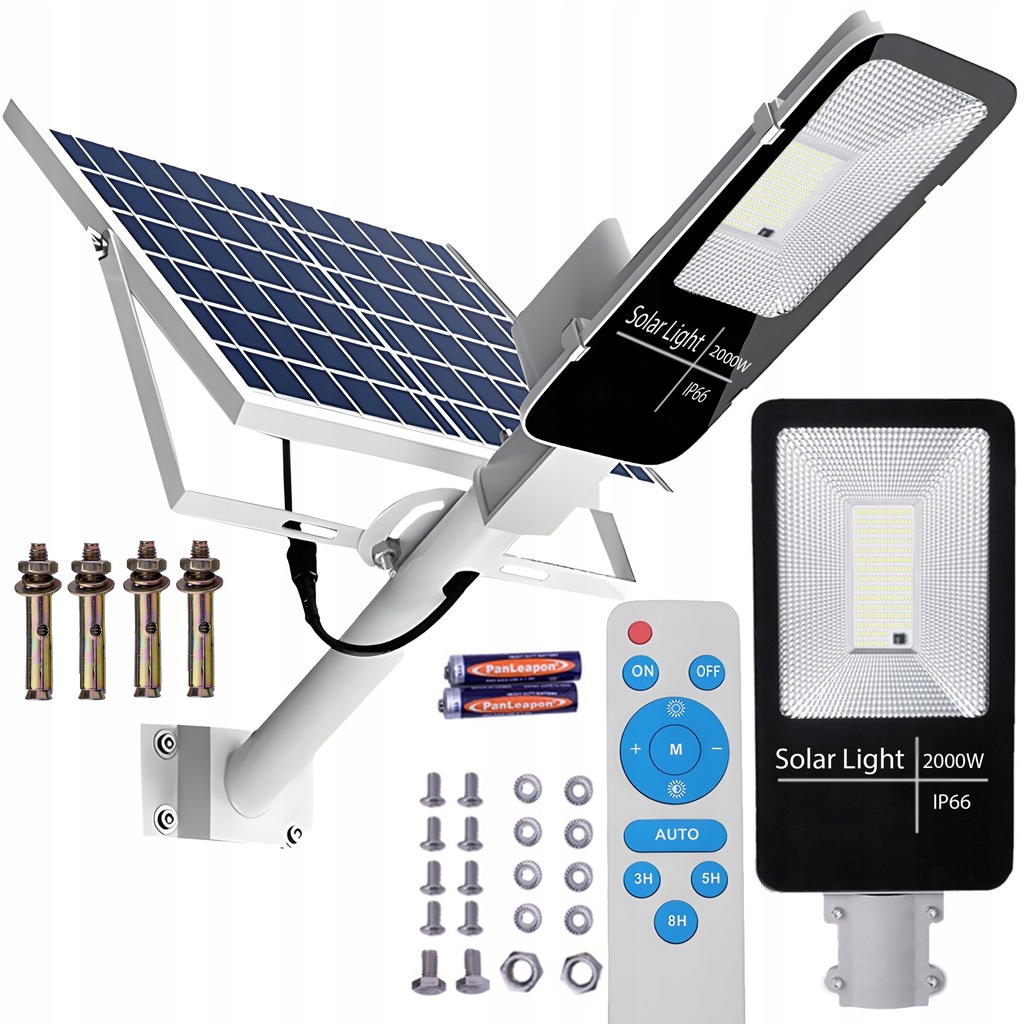 MOCNA LAMPA SOLARNA LED 2000W CZUJNIK ZMIERZCHU ULICZNA Z PILOTEM OGRODOWA