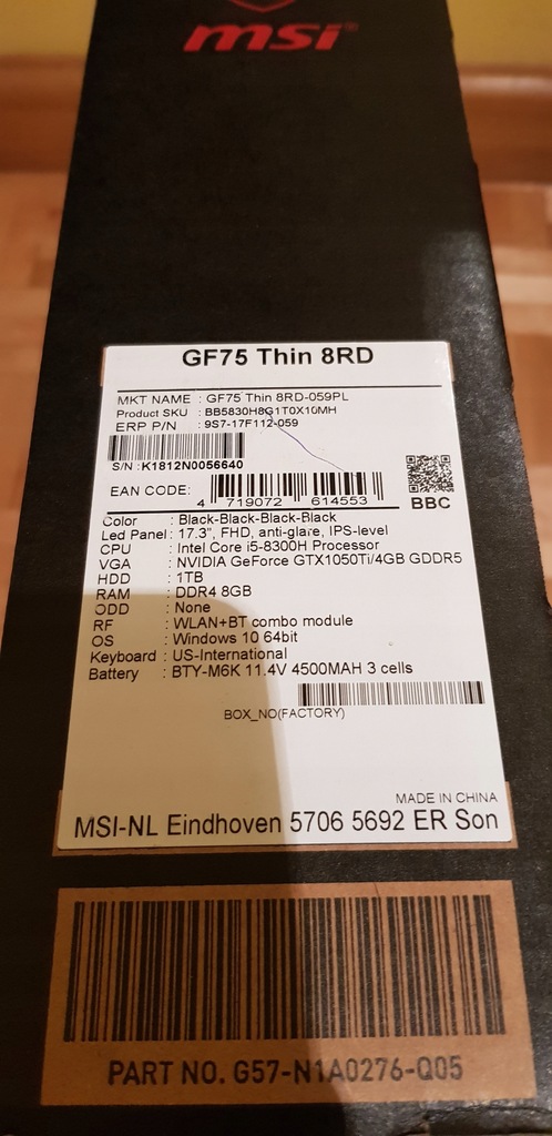 Laptop gaminowy msi GF75 Thin 8rd 17,3" 1TB
