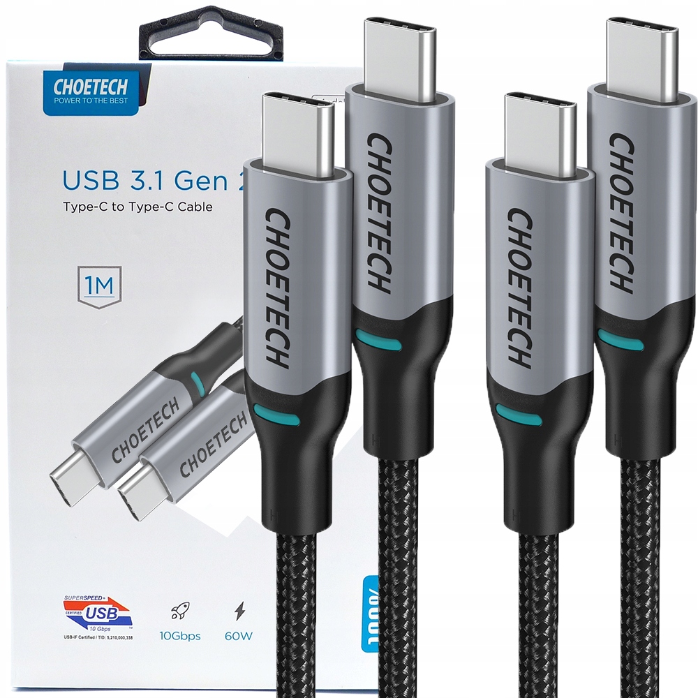 CHOETECH 2X PRZEWÓD KABEL USB C/USB C 100W 5A 1,8M