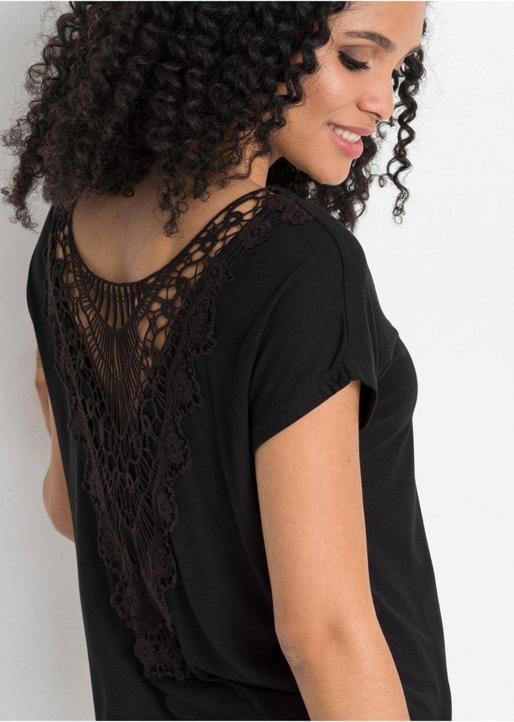 Z WISKOZY Z KORONKĄ 44/46 2F3C25 BONPRIX BLUZKA CZARNA