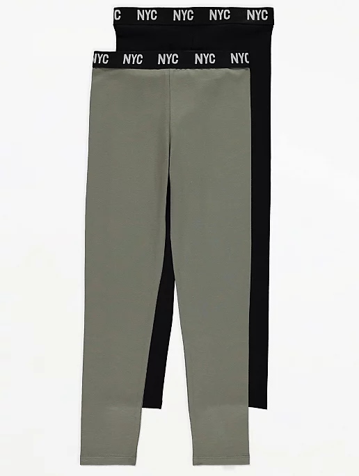 GEORGE 2pak LEGGINSY czarne KHAKI nyc140-146/10-11