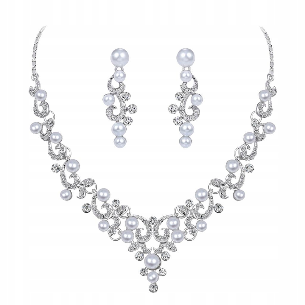 Wedding Crystal Filigree White Pearl Necklace And