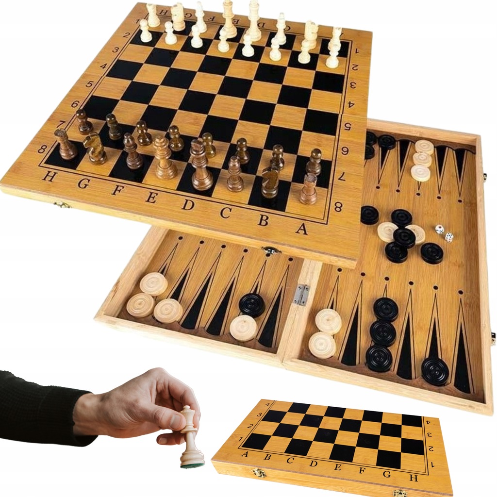 SZACHY WARCABY GRA BACKGAMMON TRYKTRAK ZESTAW 3w1 12862833368