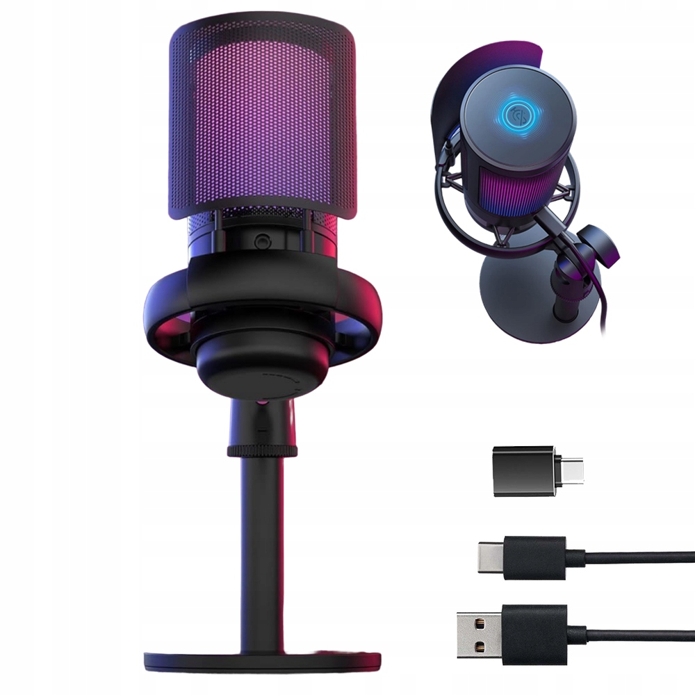 MIKROFON ŚWIATŁEM FUNKCJA WYCISZ FILTR-POP DO KOMPUTERA GAMINGOWY STUDYJNY