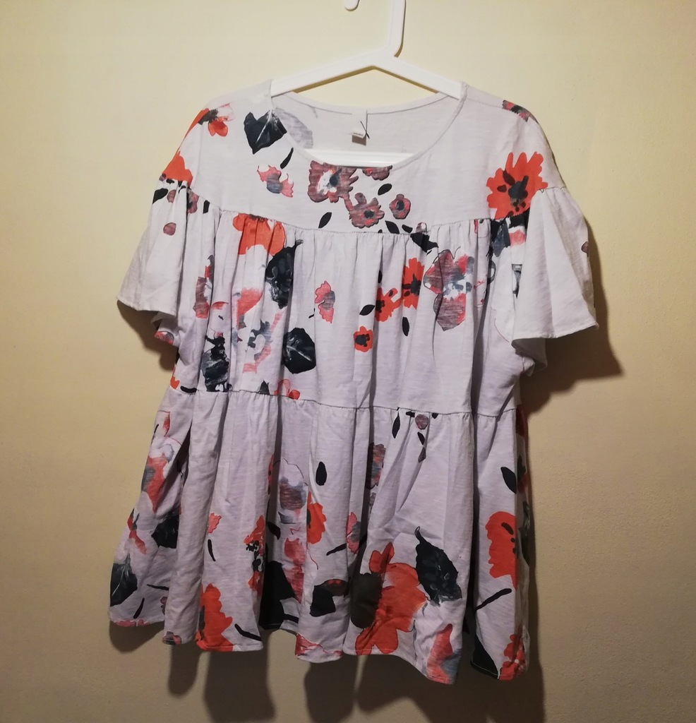 Wendy Trendy bluzka tunika oversize kwiaty falbany