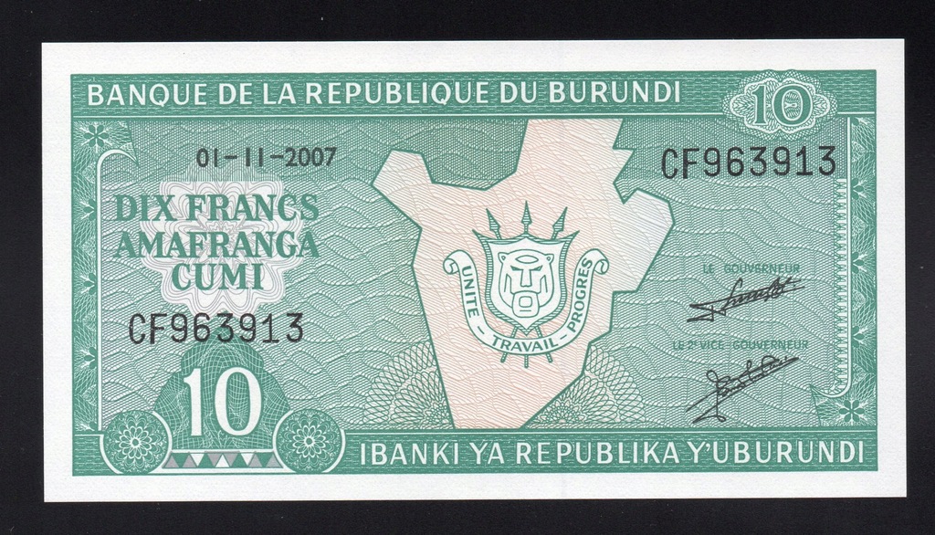 Burundi 10 FRANCS P-33e 2007 UNC