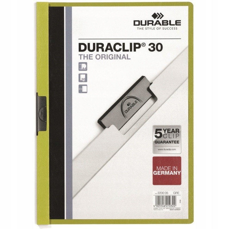 SKOROSZYT Z KLIPSEM A4 DURABLE DURACLIP 30, ZIELON