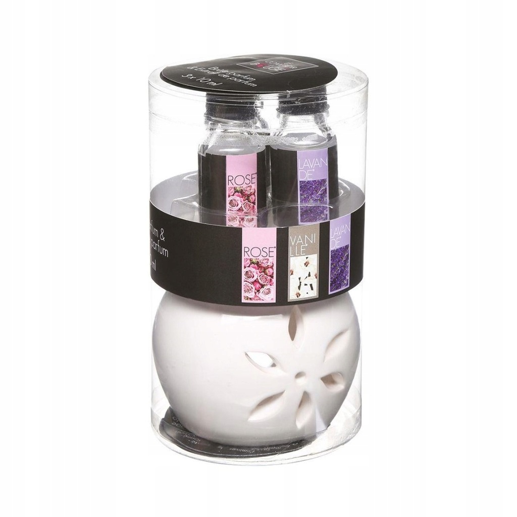 Kominek z zestawem 3 olejków kwiatowych Kominek wykonany z ceramiki, 3 olej