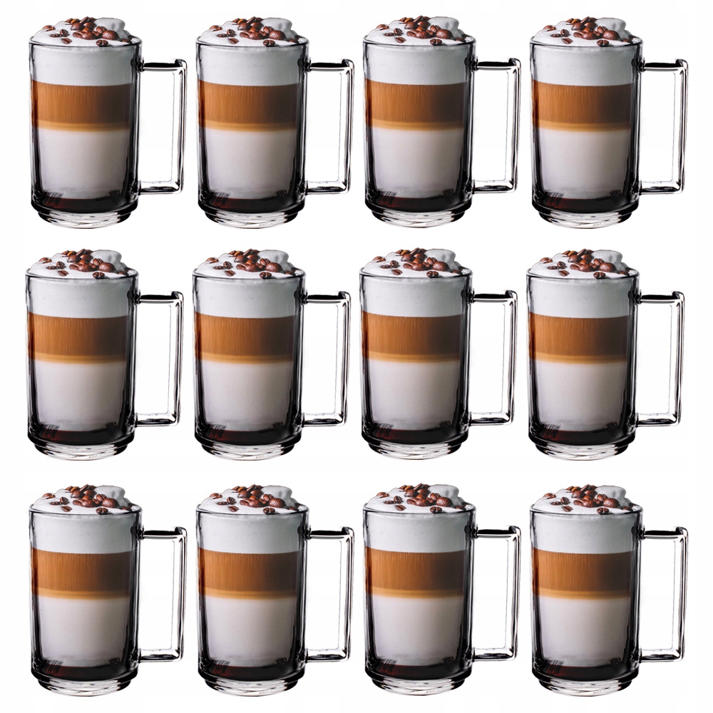 KOMPLET 12 SZKLANEK DO KAWY HERBATY Kubki 320ml