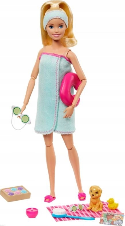 Lalka Barbie Mattel Relaks w Spa Piesek Zwierzątko Akcesoria Zestaw GJG55
