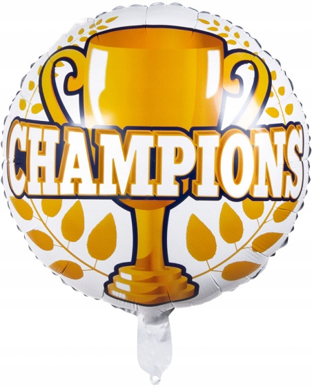foliowy balon Champions 45 cm biały/żółty/niebiesk