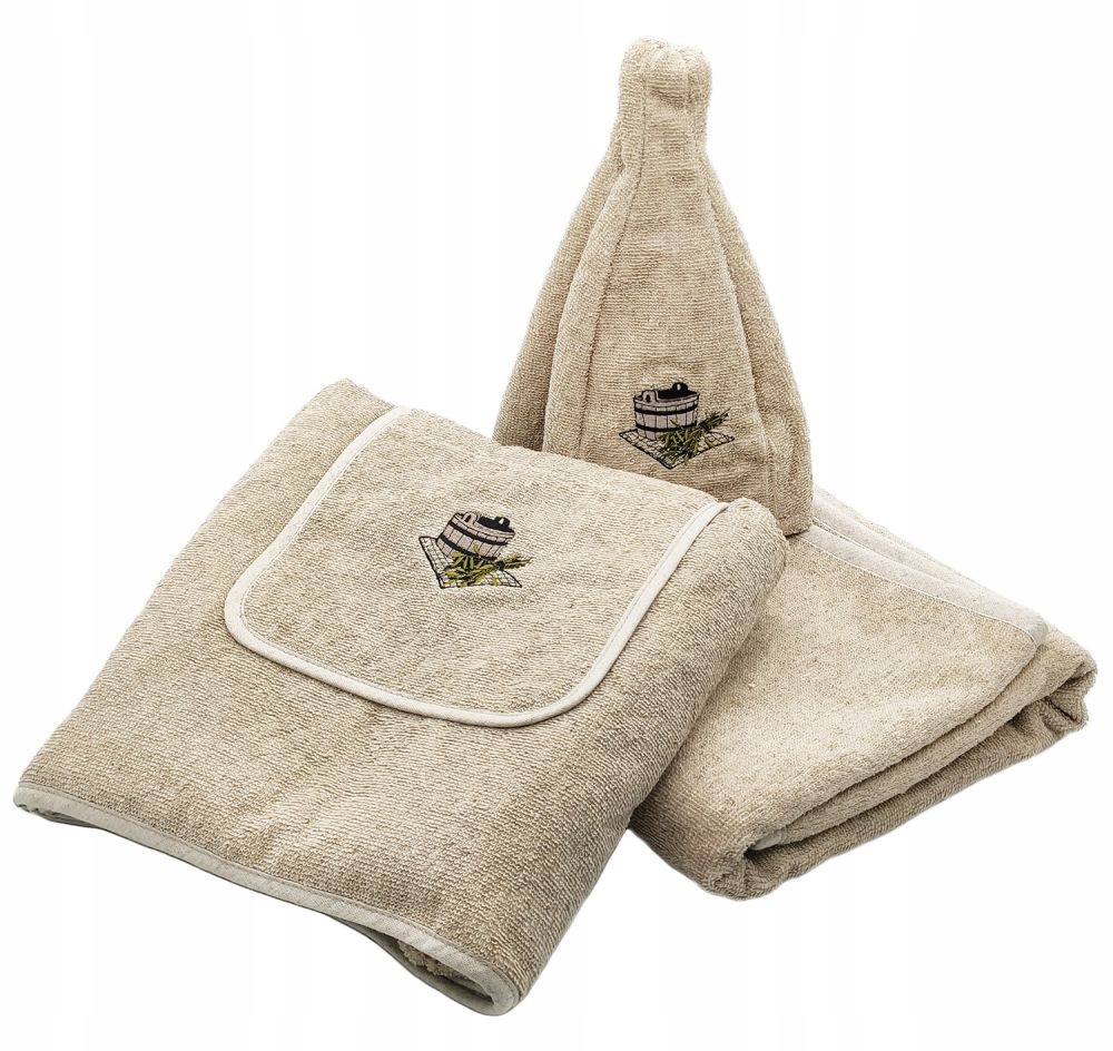 Odzież do sauny – Męski zestaw: kilt, czapka, ręcznik