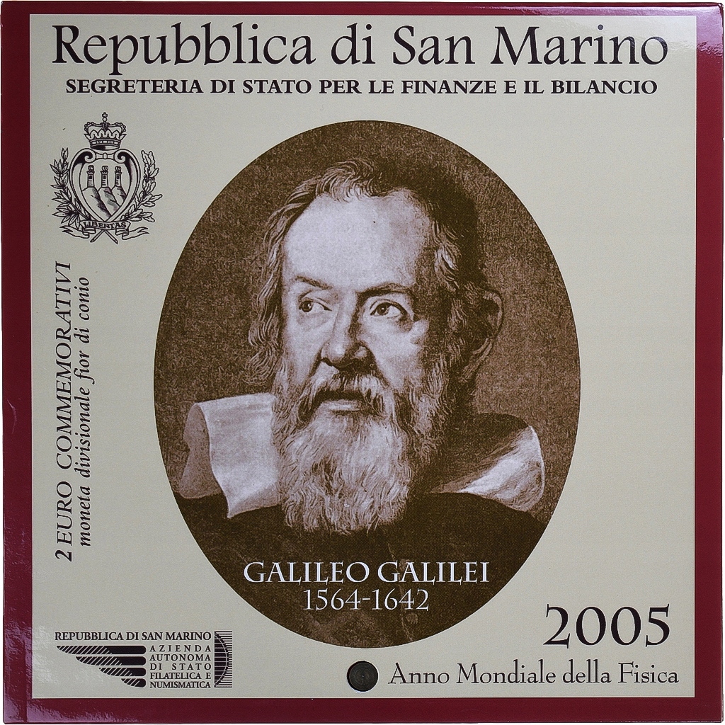 San Marino, 2 Euro, Galileo Galilei, 2005, FDC, MS