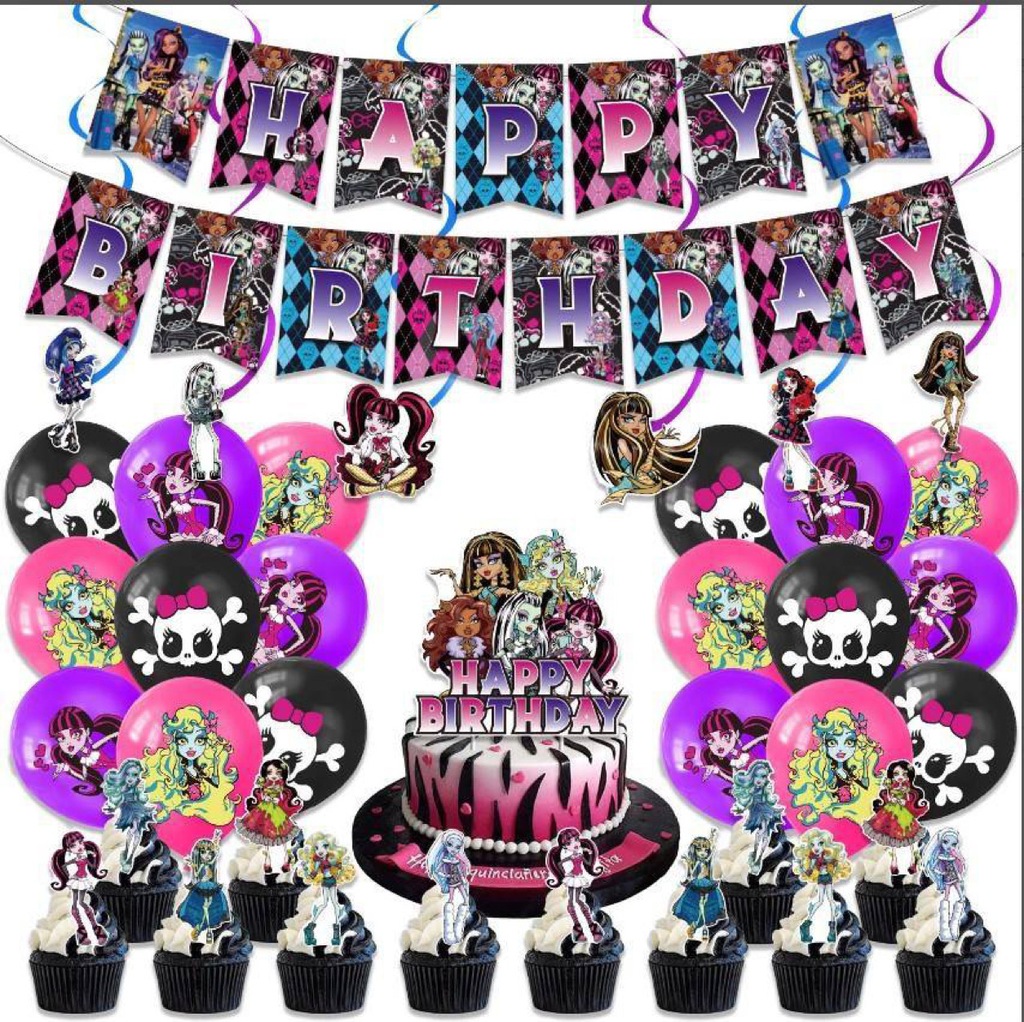 Monster High URODZINY baner toper balony 38 szt