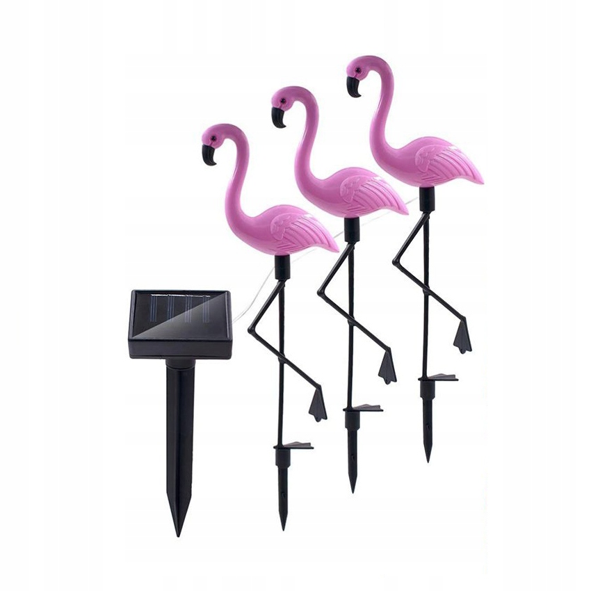 3 wodoodpornych słonecznych lamp flamingowych