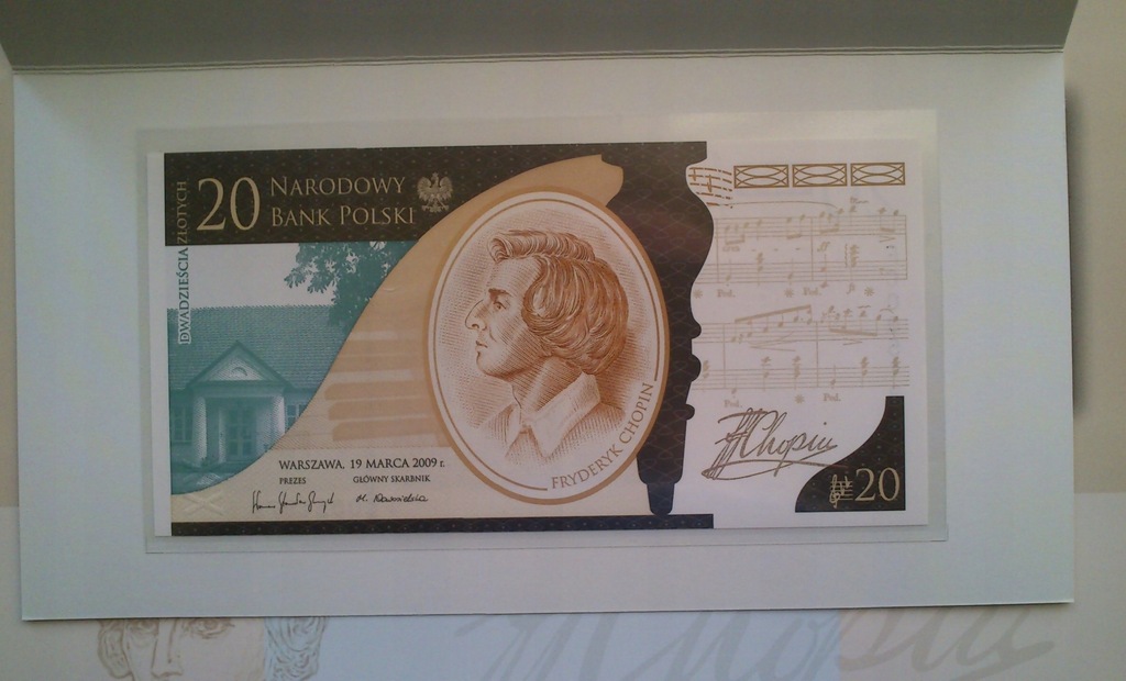 Banknot 20 zł 2009 r 200 rocznica ur. F.CHOPINA