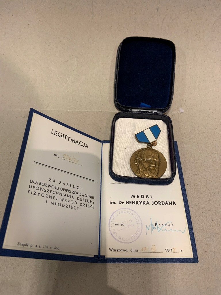 MEDAL DR. HENRYKA JORDANA TPD + LEGITYMACJA 1978 R