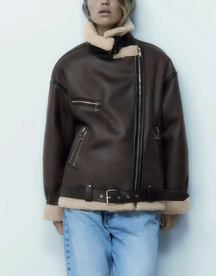 ZARA BRĄZOWA KURTKA Z KOŻUSZKIEM ZIP Z3C XXC__S