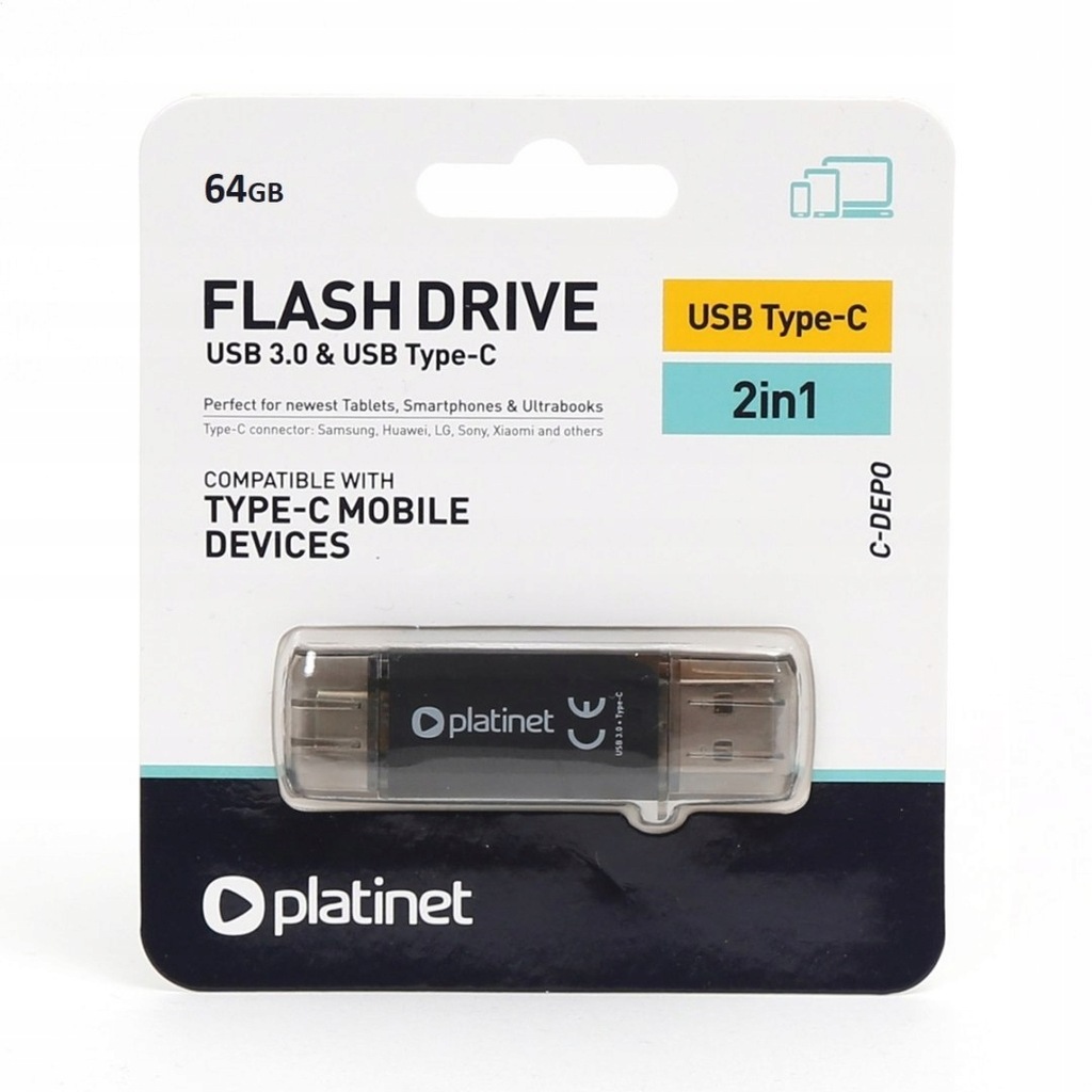PLATINET PENDRIVE USB 3.2 + Type-C C-Depo 64GB BLACK [45604]