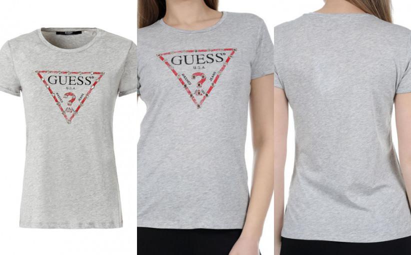 V1I205*GUESS T-SHIRT DAMSKI SZARY LOGO M G01