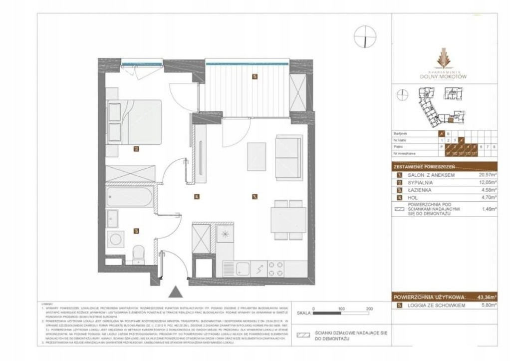 Mieszkanie Warszawa, Mokotów, 43,36 m²