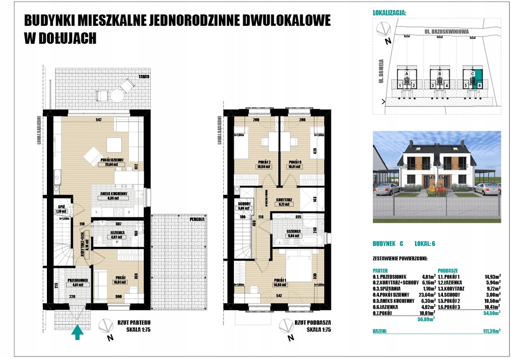 Piękne pół bliźniaka Brzoskwiniowa w Dołujach