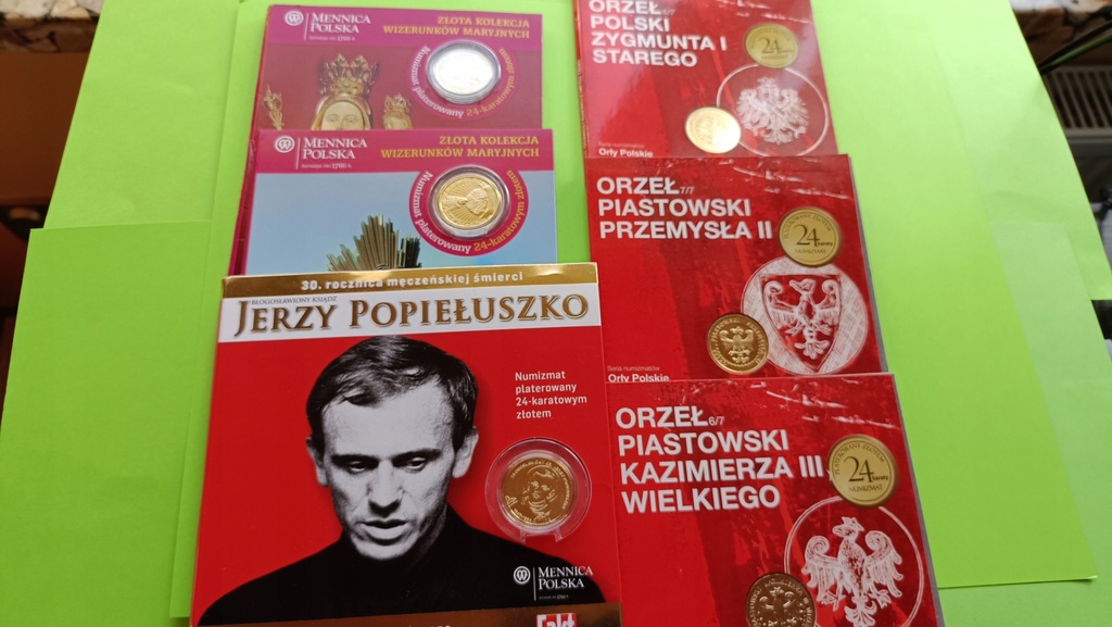 Numizmaty platerowane 24 karat. złotem - Jerzy Popiełuszko, Orły Królów Pol