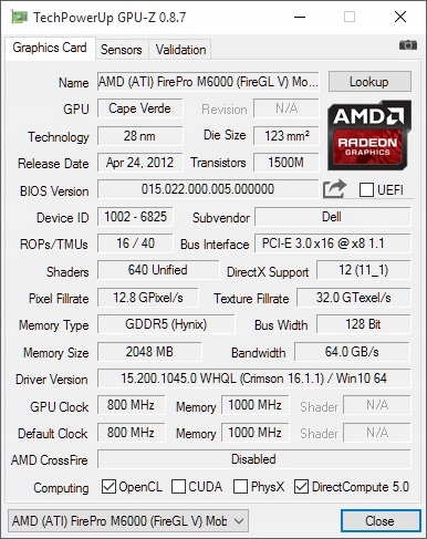AMD FirePRO M6000 (Radeon 7870M) GB MXM DELL MSI 8822731045