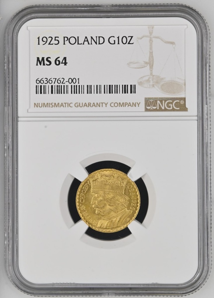 10 ZŁOTYCH BOLESŁAW CHROBRY 1925 NGC MS 64