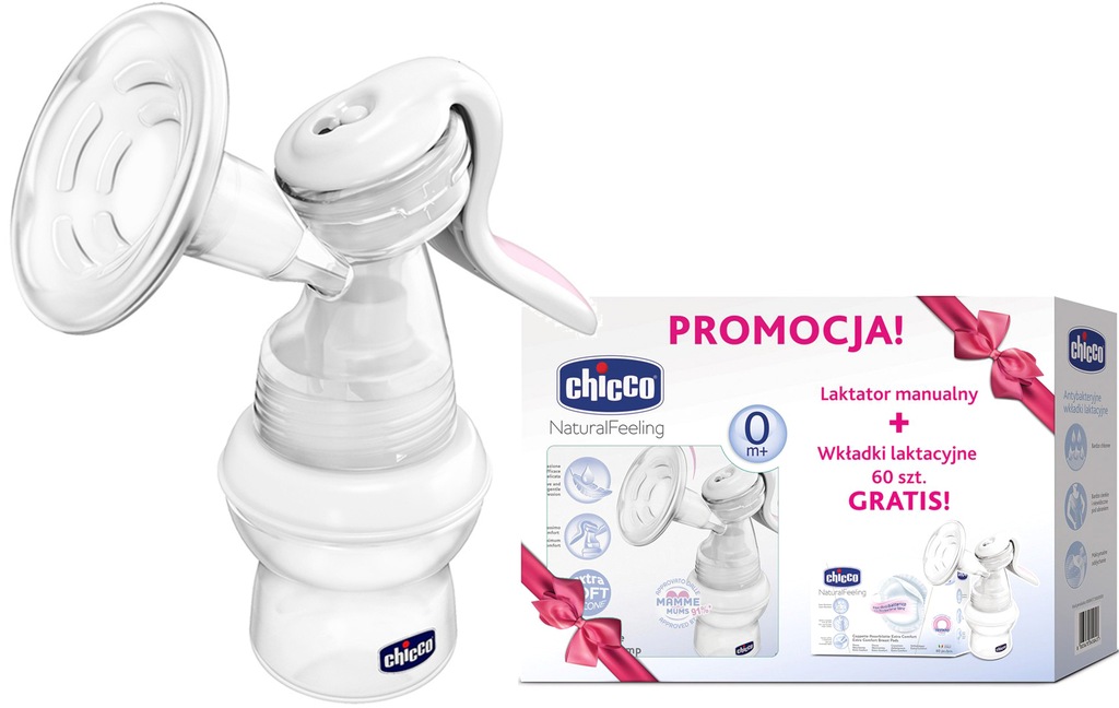 Laktator manualny CHICCO + 60wkładek laktacyjnych