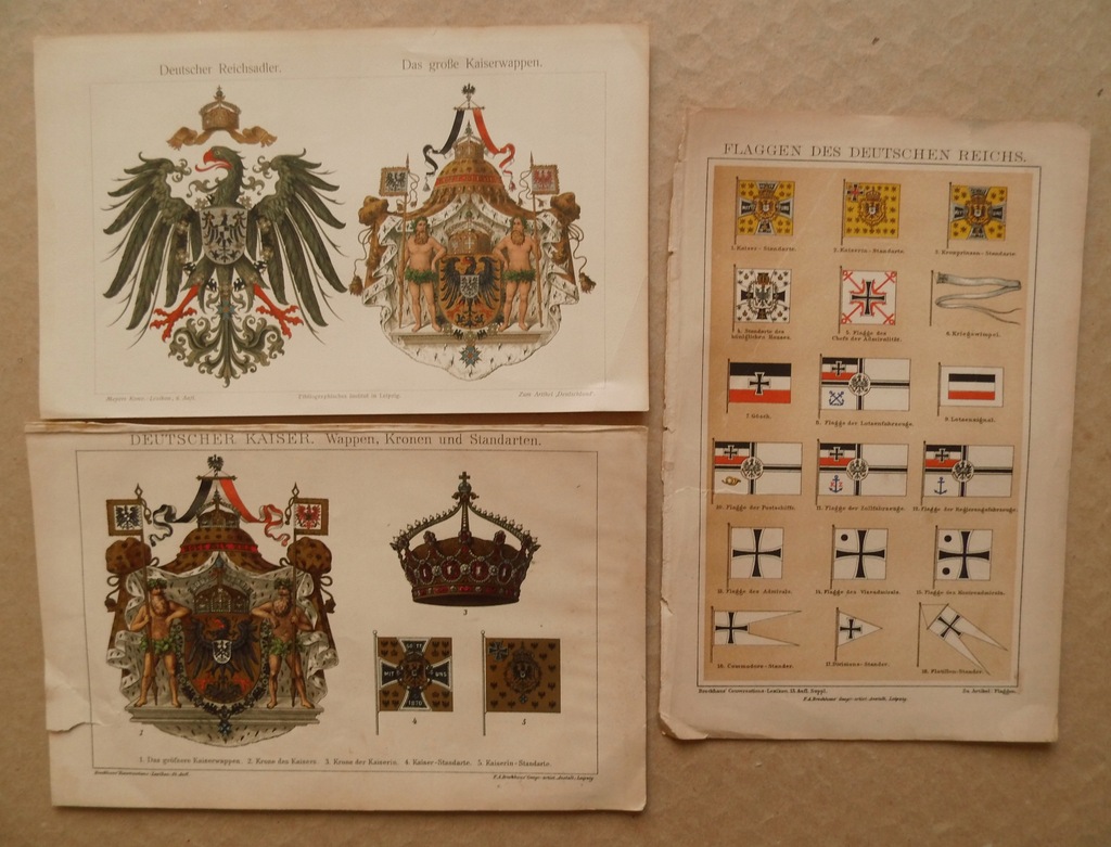 Cesarz Wilhelm II Niemcy II Rzesza Godła i Sztandary 1882-1900 Litografie