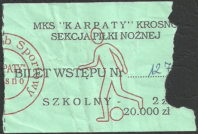 Karpaty Krosno - stary bilet lata 90-te