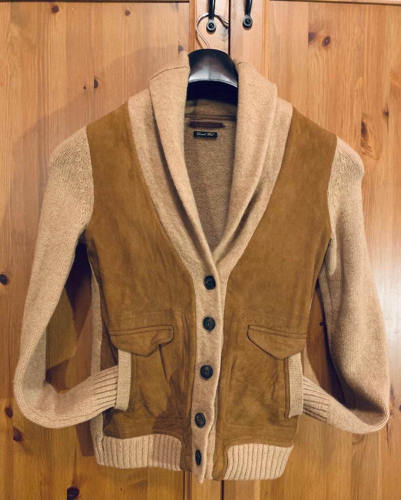 Cardigan Massimo Dutti. Skóra i wełna. Coś retro.