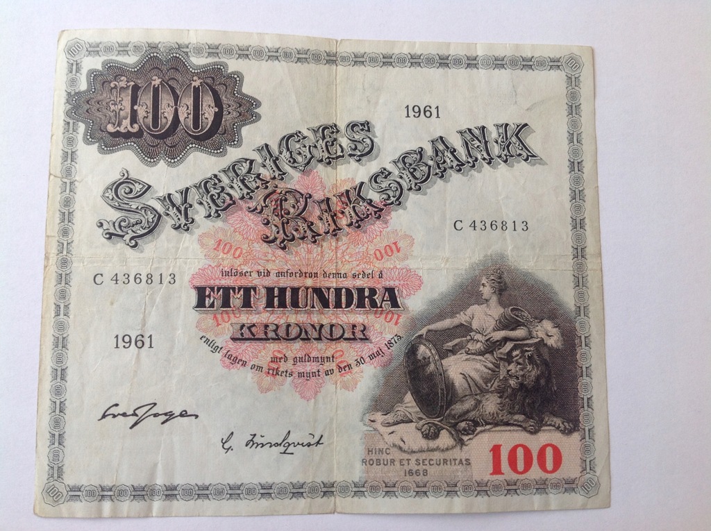 BANKNOT 100 KORON SZWEDZKICH Z 1961 ROKU