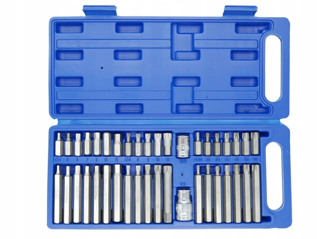 ZESTAW BITÓW KLUCZY IMBUS SPLINE TORX 40 el BITY WALIZKA+ADAPTERY 1/2, 3/8