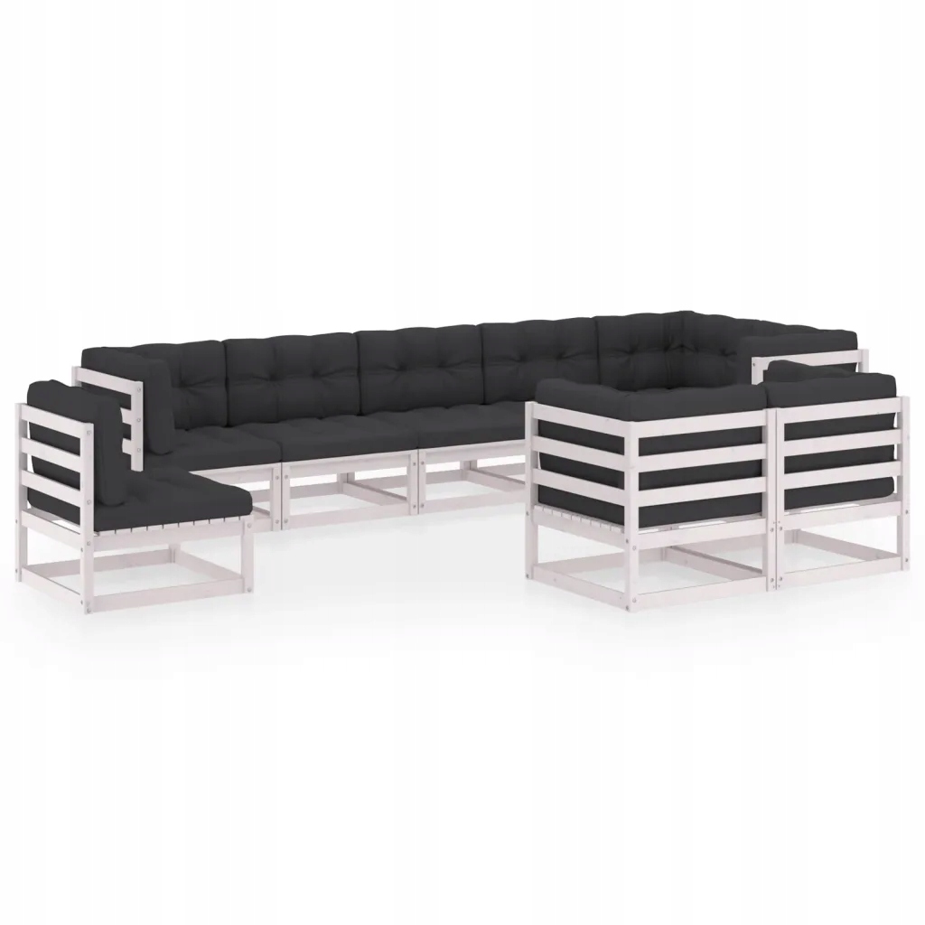 Zestaw wypoczynkowy ogrodowy - Sofa modułowa 9-elementowa, biały/antracyt 7