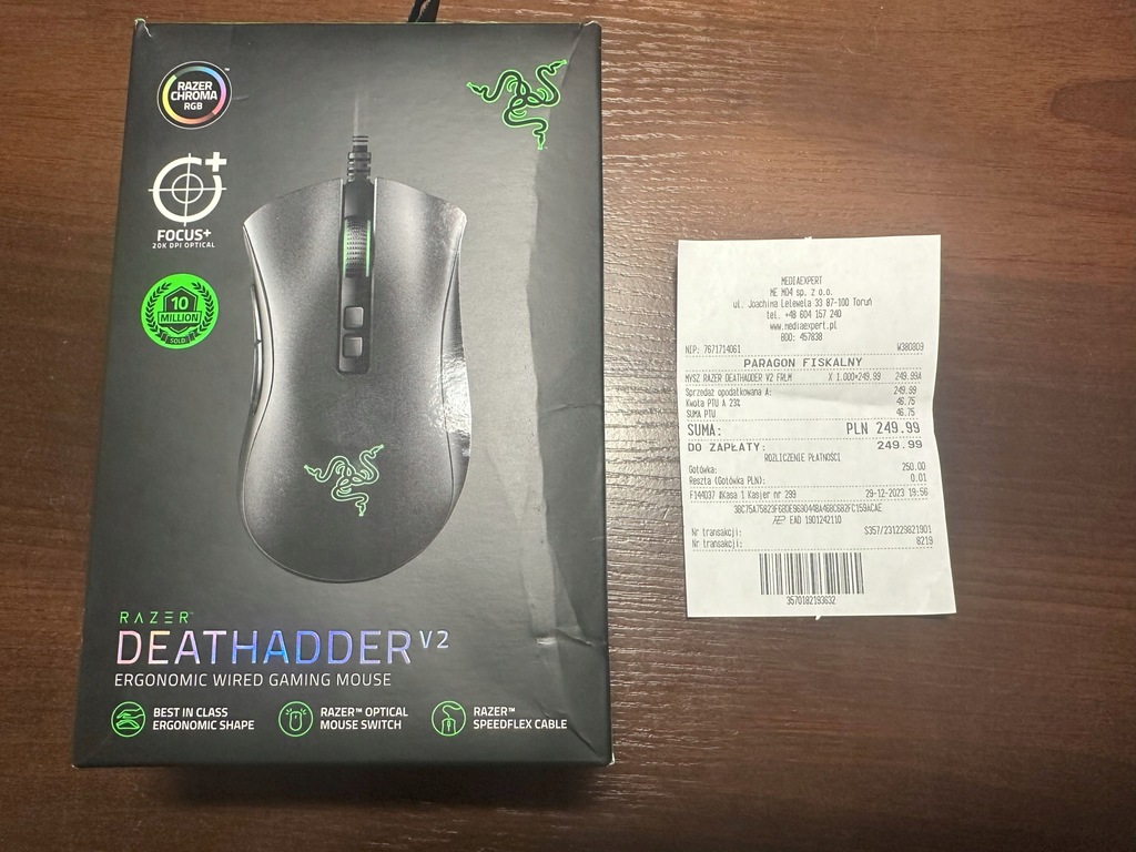 Myszka przewodowa Razer DeathAdder V2 sensor optyczny