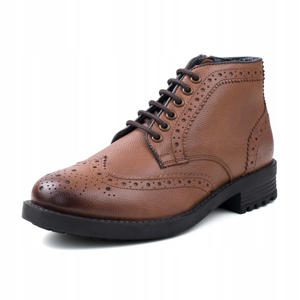 Redfoot Zip Brogue Buty Męskie Skórzane Brązowe 43