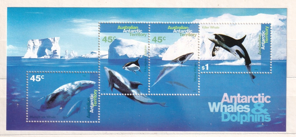 ANTARKTYDA ** Walenie i delfiny Mi BL 1