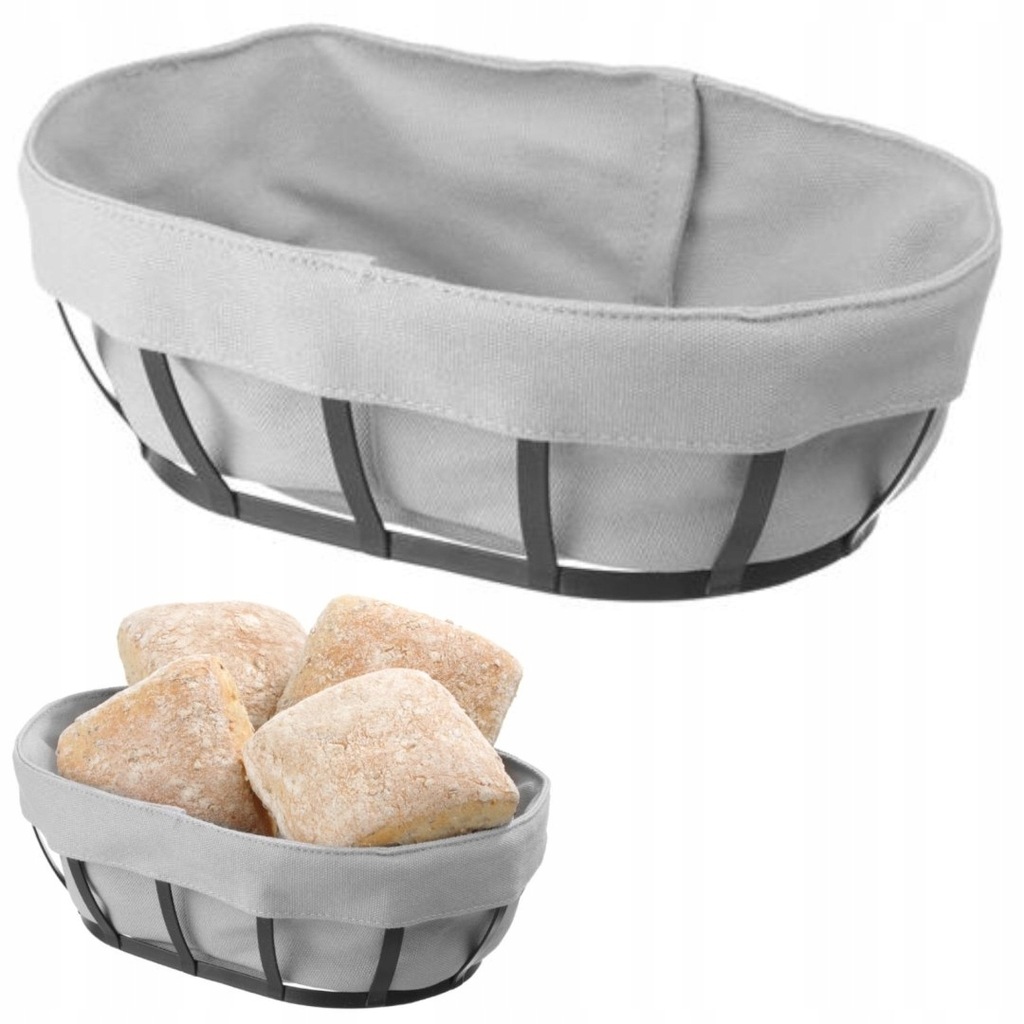 Koszyk pojemnik na pieczywo z szarym workiem owaln