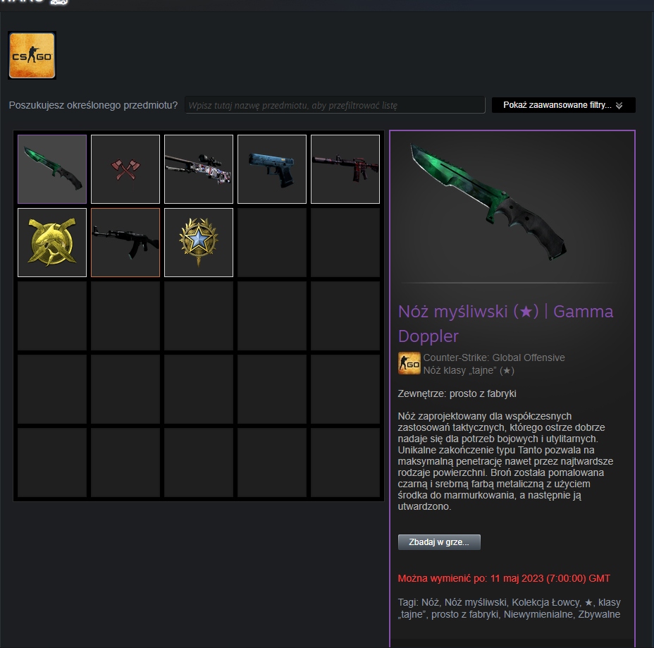 Nóż do CS GO Huntsman Knife Gamma Doppler Phase 2
