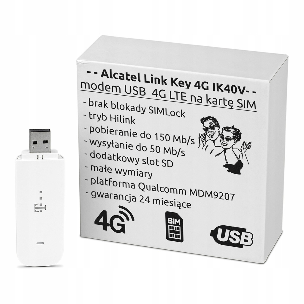 Alcatel IK40V Modem USB 4G LTE na kartę SIM Play Plus Orange T-mobile NJU