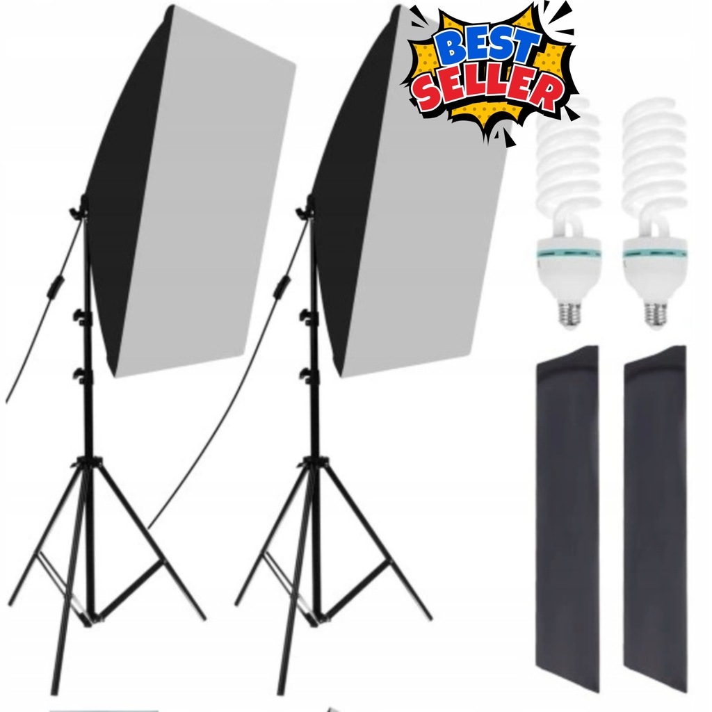 2x ZESTAW OŚWIETLENIA SOFTBOX 50x70 CM STATYW