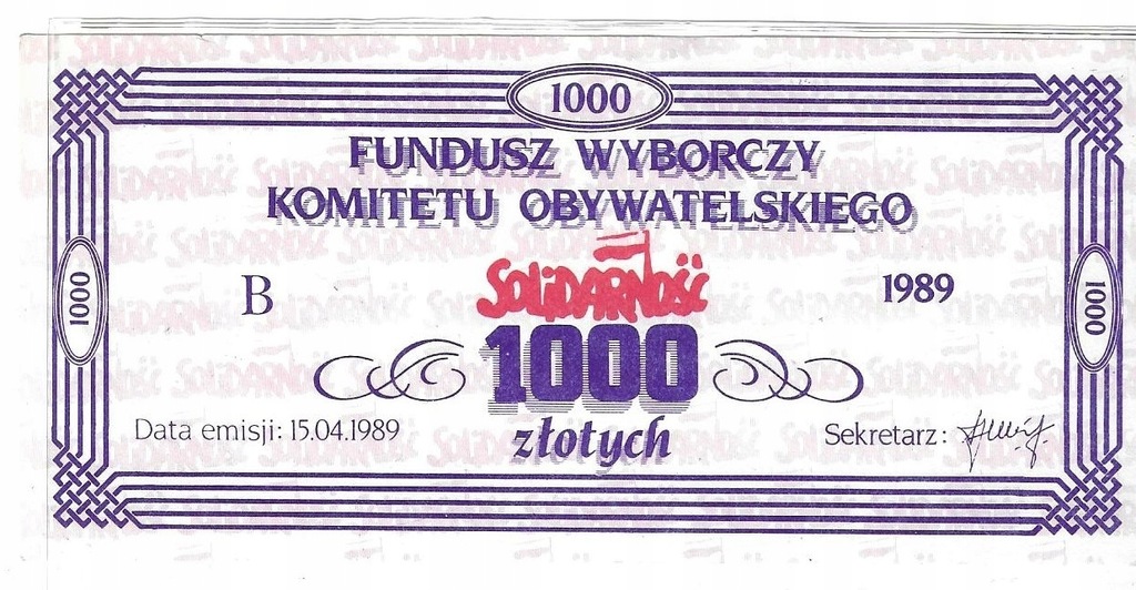 1000 zl Solidarność 1989