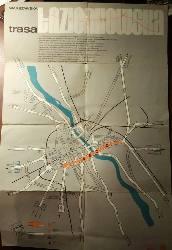 WARSZAWA TRASA ŁAZIENKOWSKA plan mapa 1974 r.
