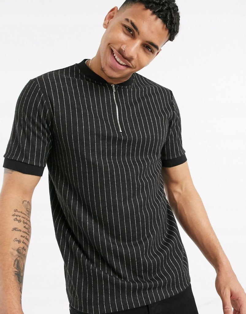 TOPMAN MĘSKIE POLO CZARNE W PASKI Z ZAMKIEM L ABB
